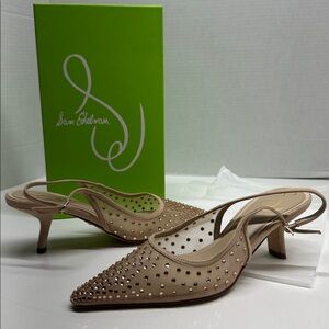 Sam Edelman Bianka Mesh Slingback Heels Rhinestones Pointed Toe Nude New Size 7